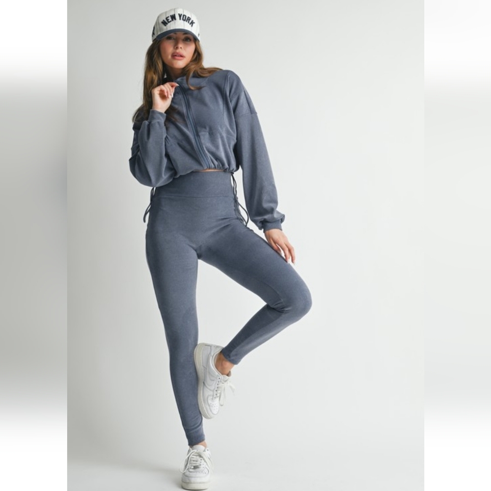 🌌EUC WINWIN "Indigo 2 Piece Set: Cropped Zip-Up Jacket & Leggings" Sz Large